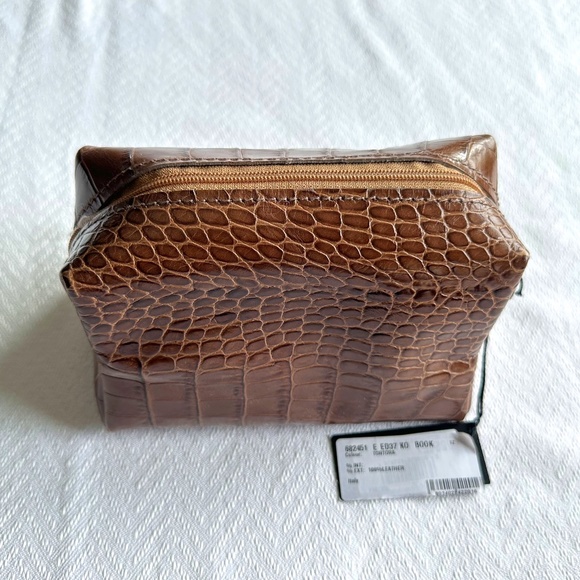 Furla Cross Embossed Makeup Bag/Case, Dark Camel/Taupe - Picture 1 of 7